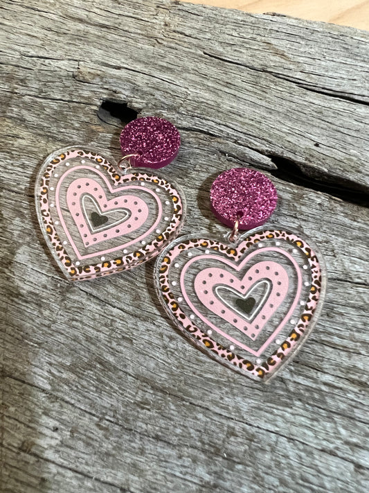 Pink Heart Glitter Stud Earrings