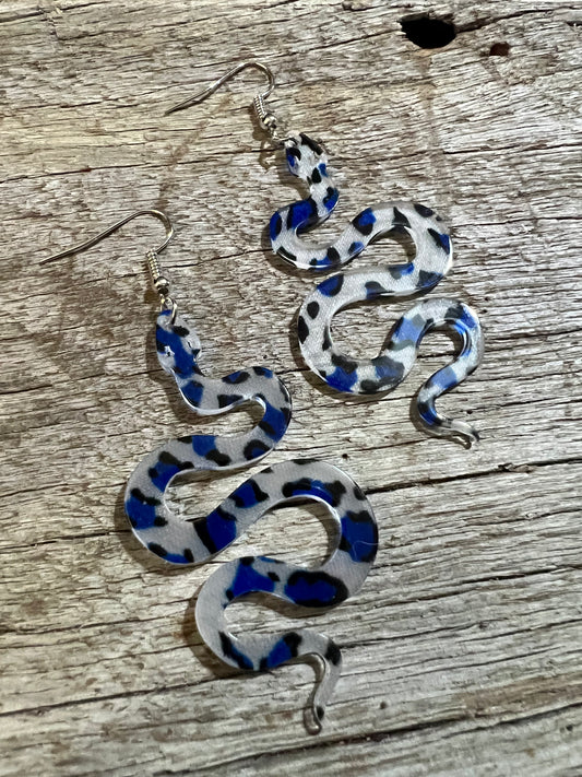 Blue Print Snake Earrings
