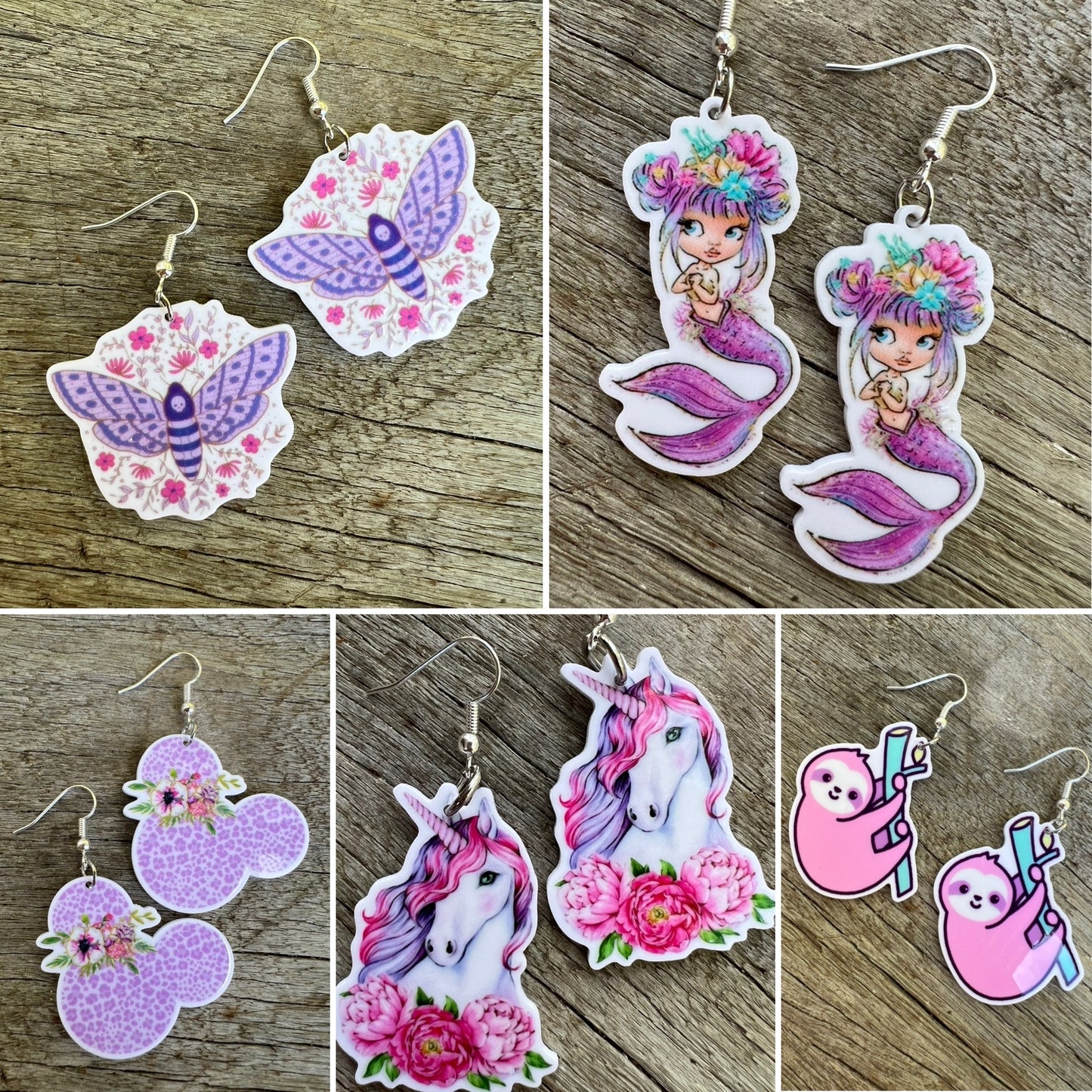 Pink Floral Unicorn Earrings