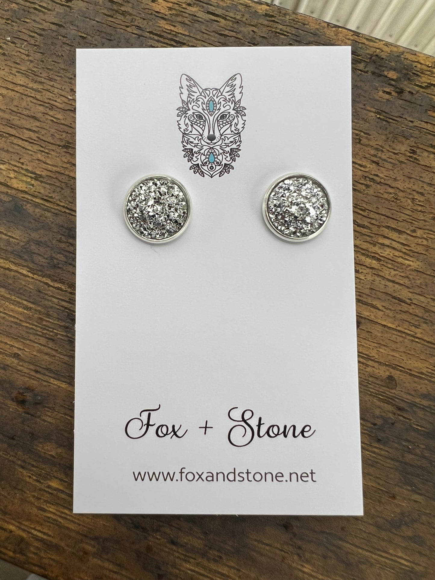 Silver Moon Druzy Stud Earrings
