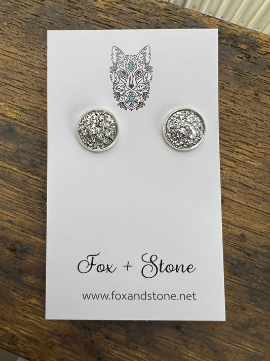Silver Moon Druzy Stud Earrings