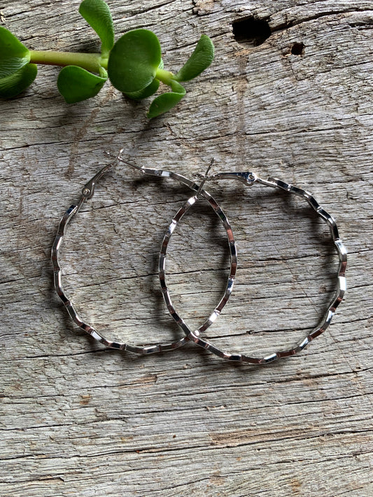 Large Wave Design Silver Earrings