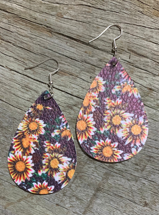 Misty Sunflower Faux Leather Earrings