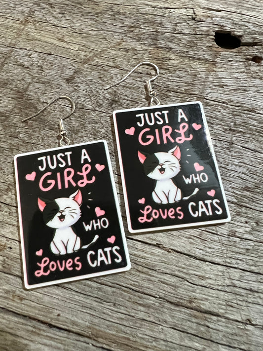 Girl Who Love Cats Resin Earrings