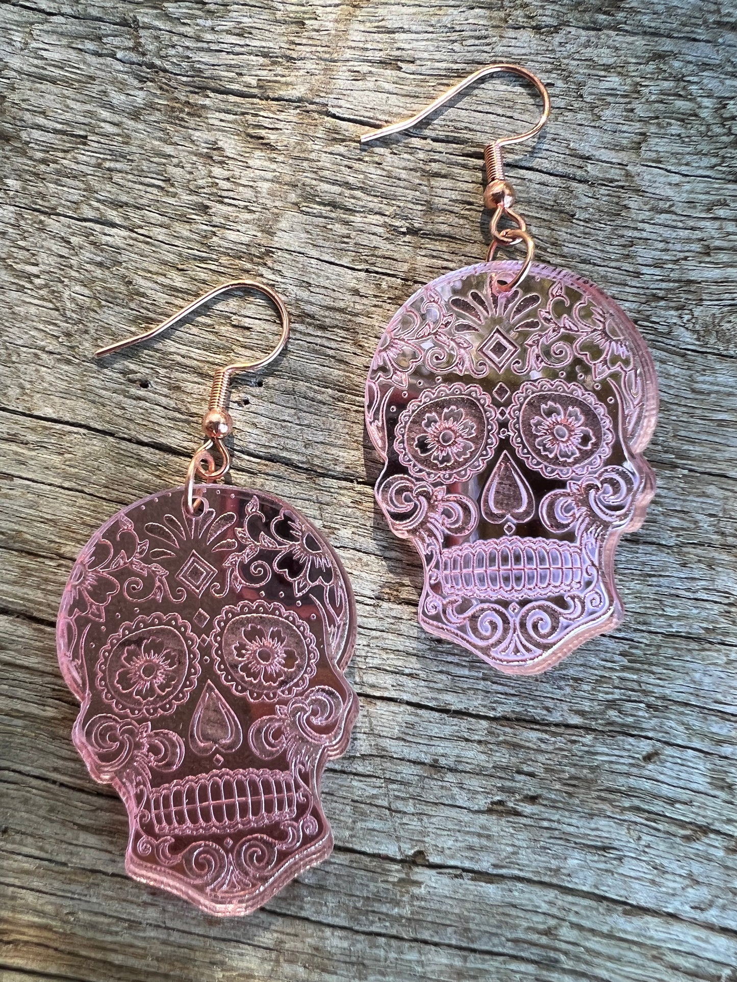 Rose Gold Sugar Skull Earrings