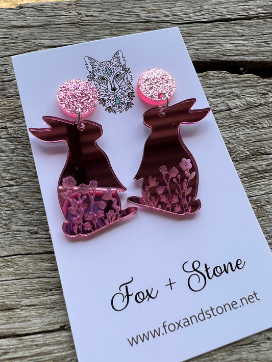 Pink Mirror Easter Bunny Earrings