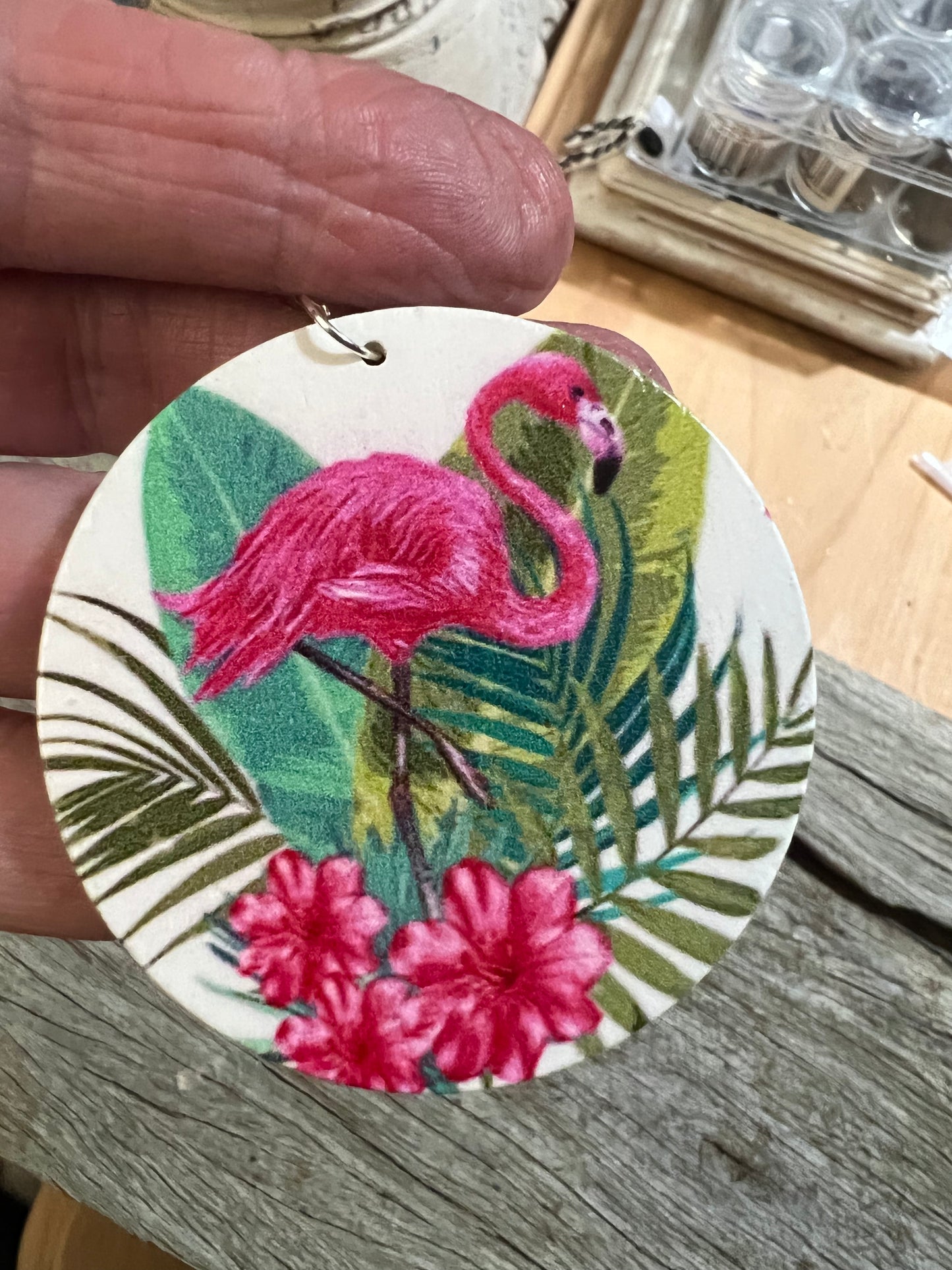 Bold Flamingo Wood Earrings