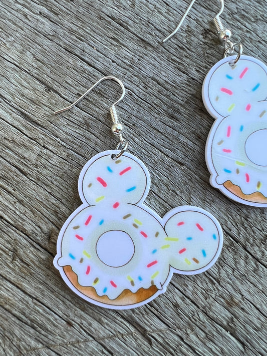 White Iced Micky Donut Earrings