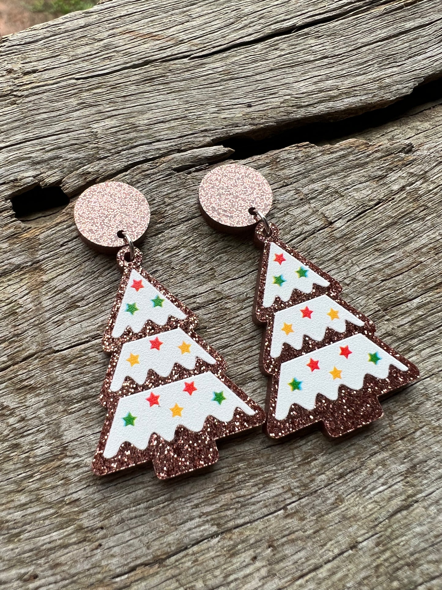 Beautiful Christmas Tree Glitter Earrings