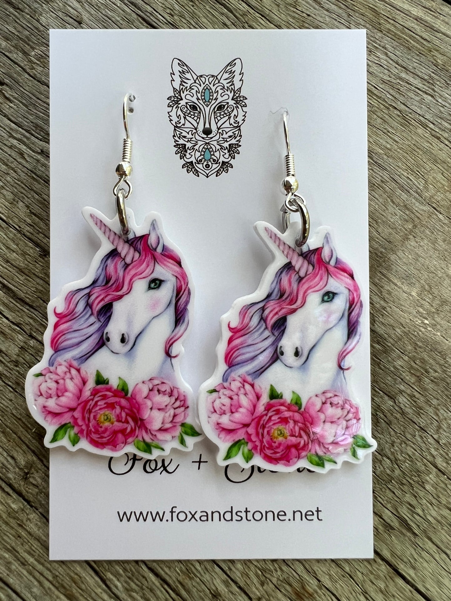 Pink Floral Unicorn Earrings