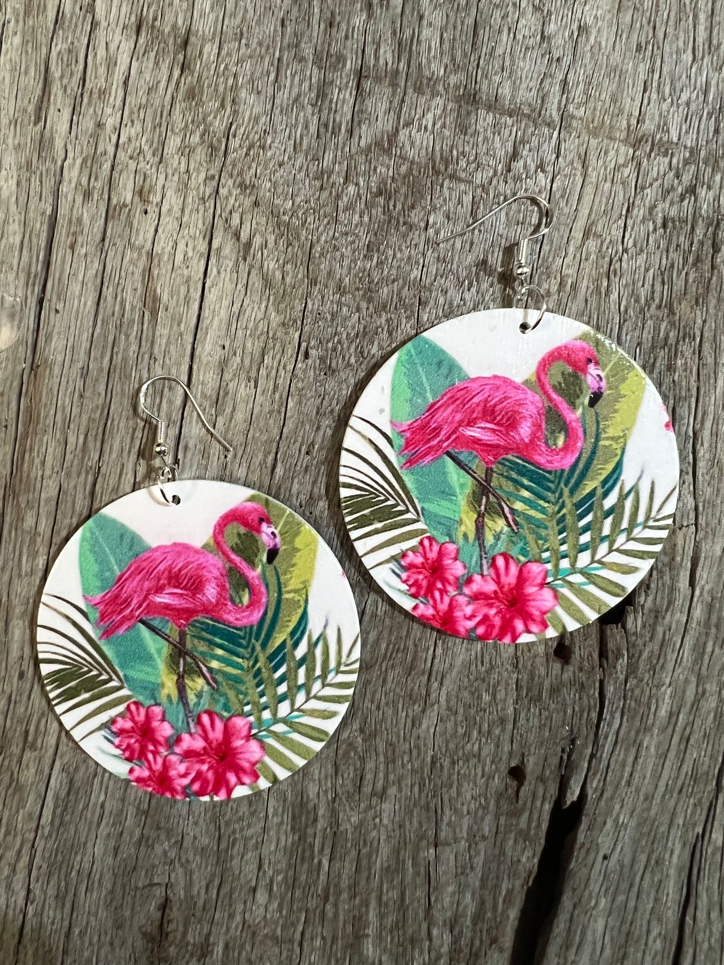 Bold Flamingo Wood Earrings