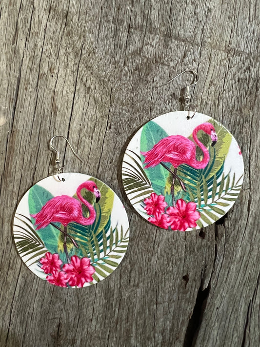 Bold Flamingo Wood Earrings