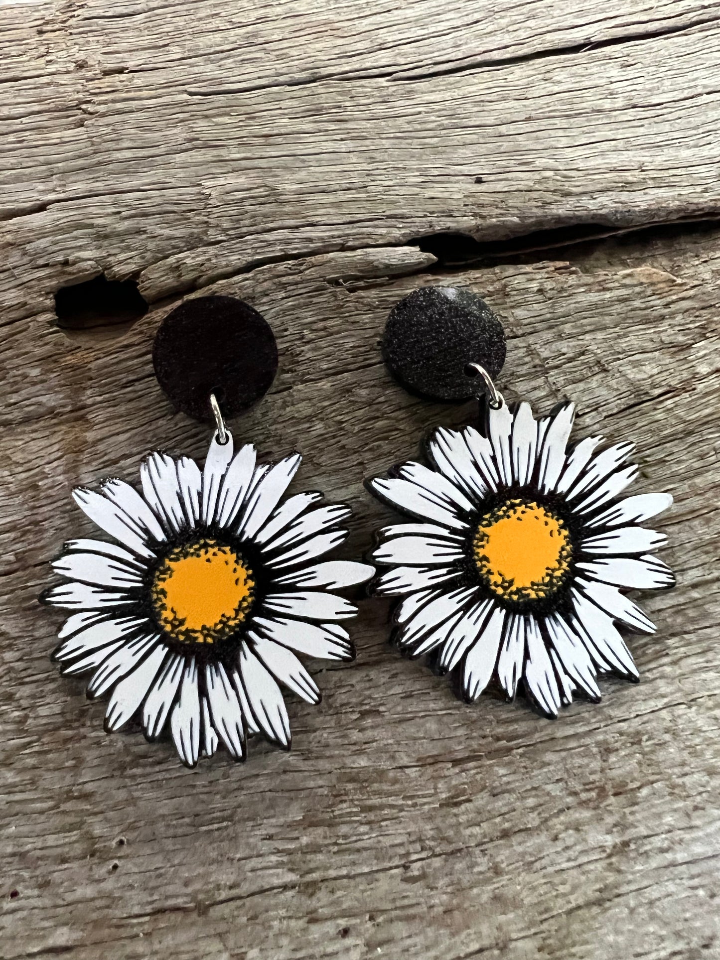 Black Glitter Flower Earrings