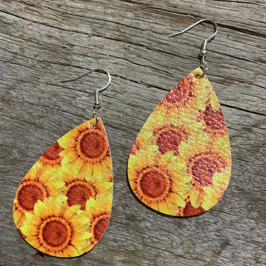 Sunflower Sunset Faux Leather Earrings