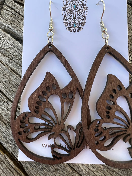 Beautiful Butterfly Natural Wood Earrings