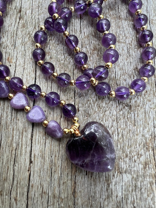 Amethyst Heart Beaded Mala