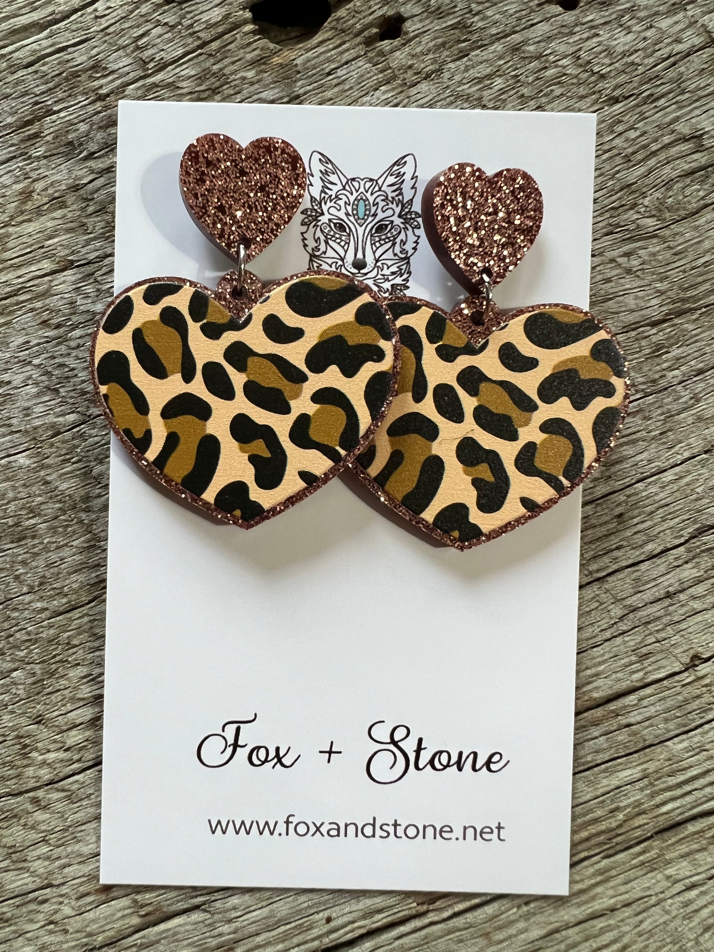 Leopard Glitter Hearts Earrings