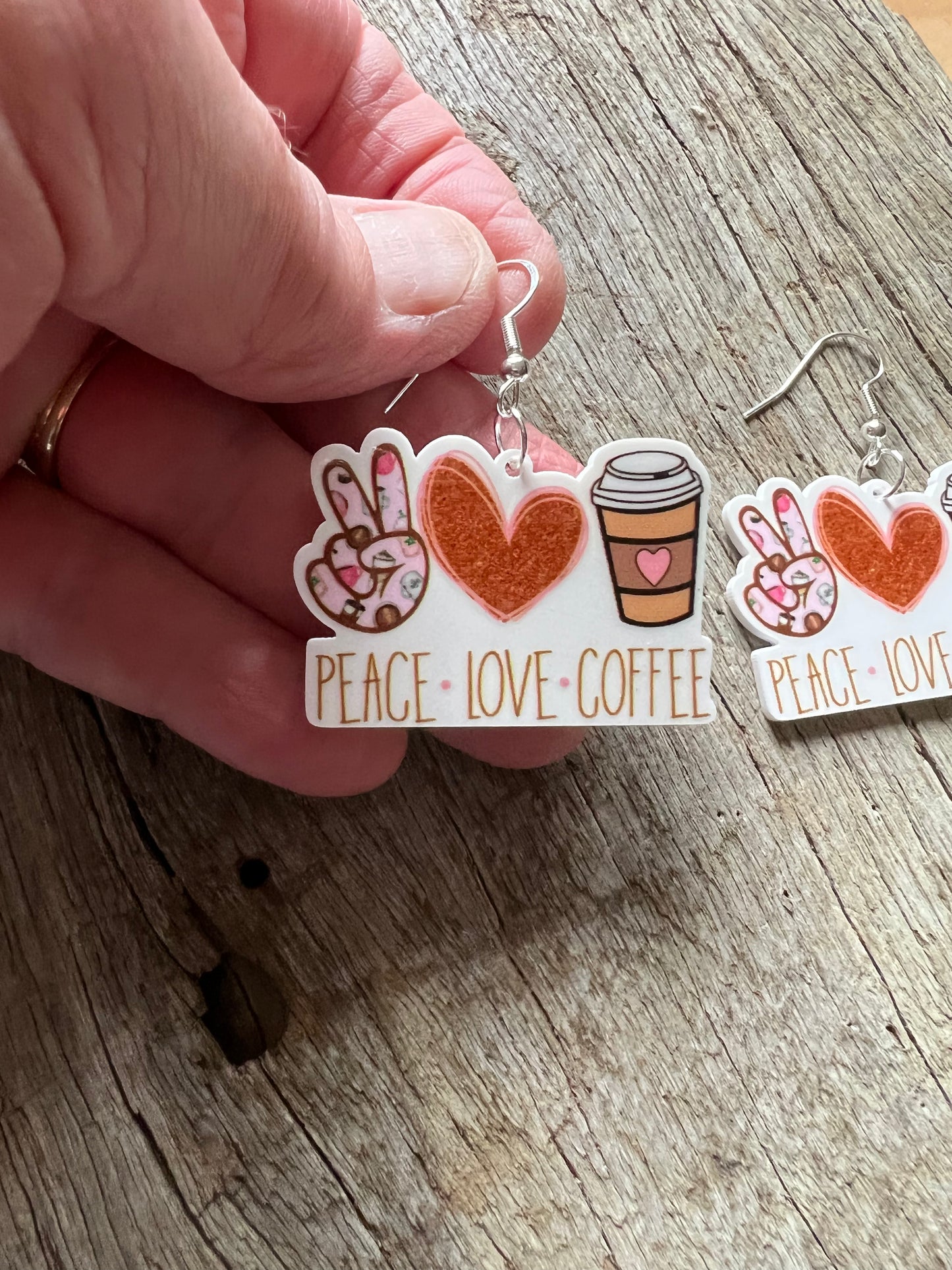 Peace Love Coffee Resin Earrings