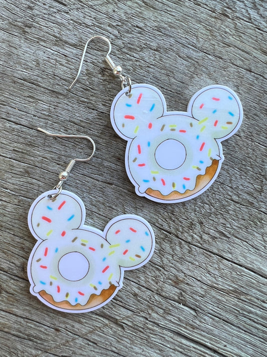 White Iced Micky Donut Earrings