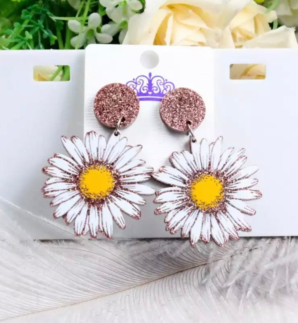 Mocha Glitter Flower Earrings