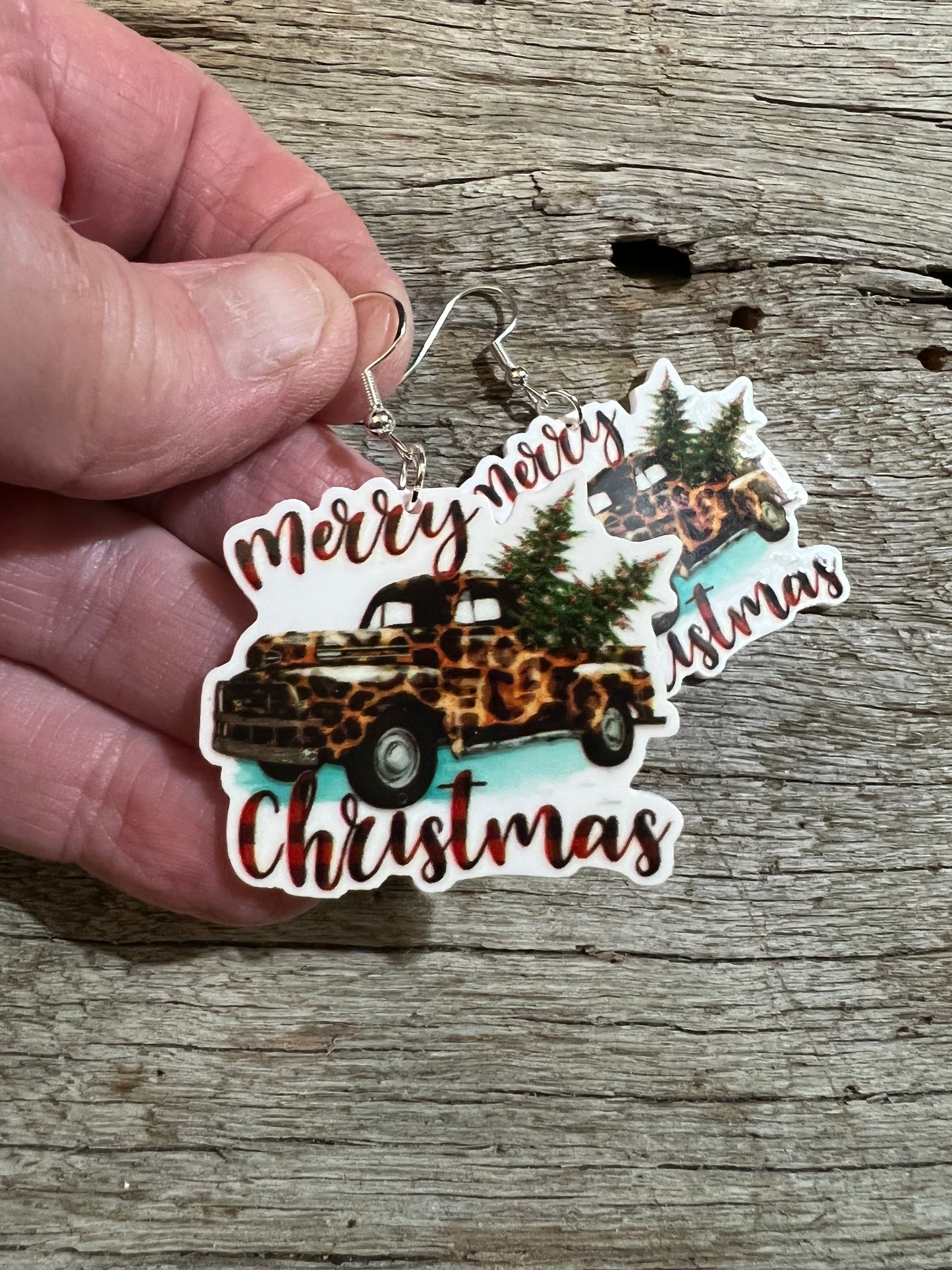 Christmas Leopard Truck Resin Earrings