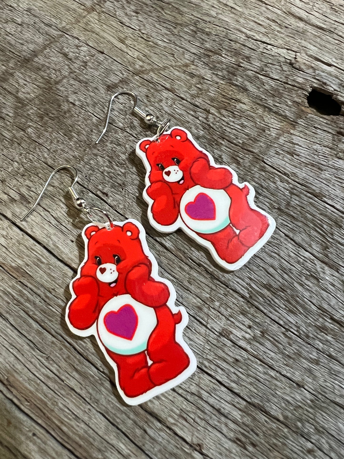 Red Heart Bear Plannar Earrings