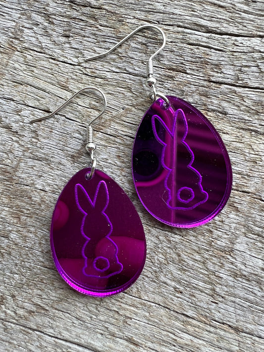 Purple Mirror Bunny Easter Earrings