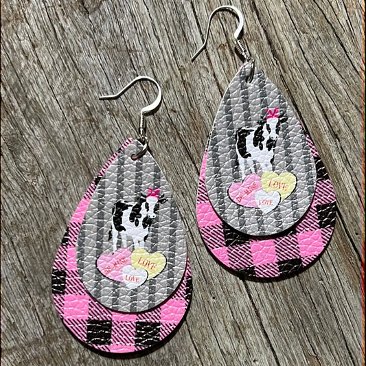 Country Cow Faux Leather Earrings