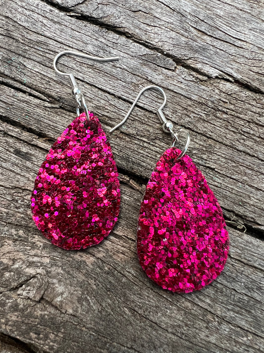 Hot Pink Shimmer Sequin Earrings