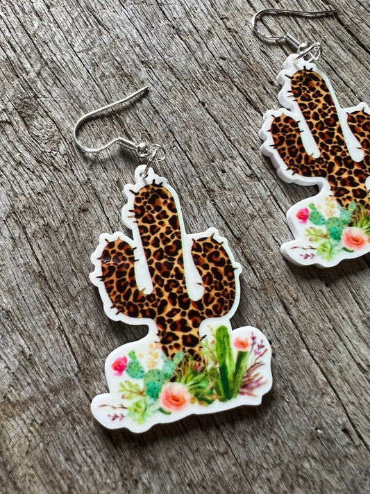 Leopard Cactus Resin Earrings