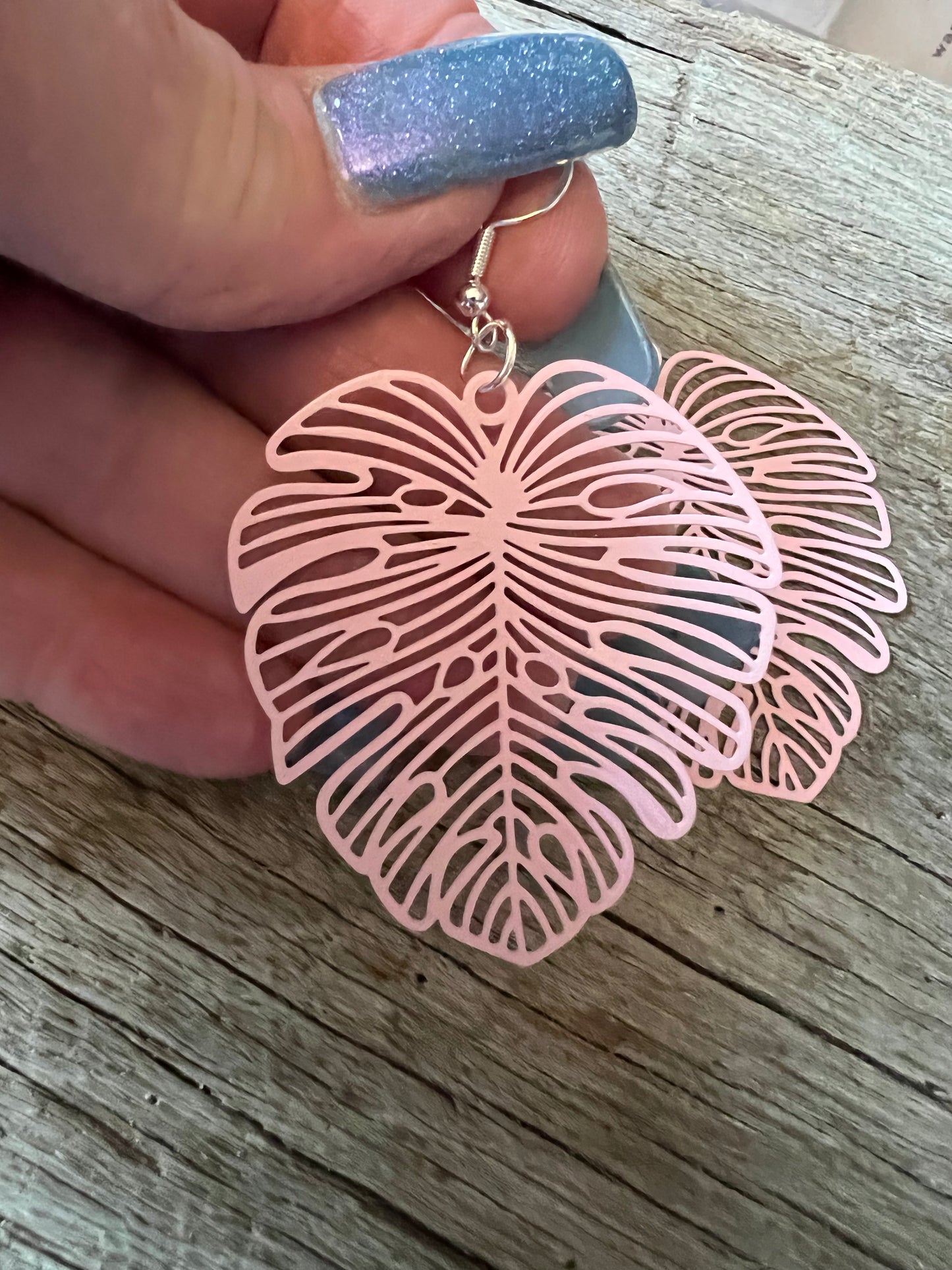 Pale Pink Large Monstera Leaf Filigree