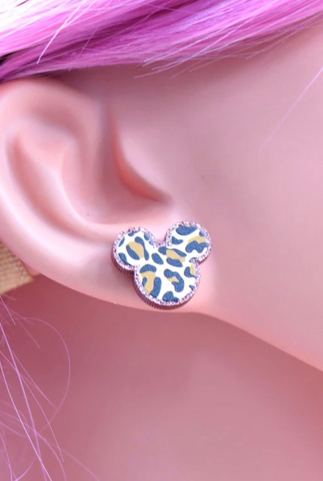 Mini Glitter Leopard Mouse Stud Earrings