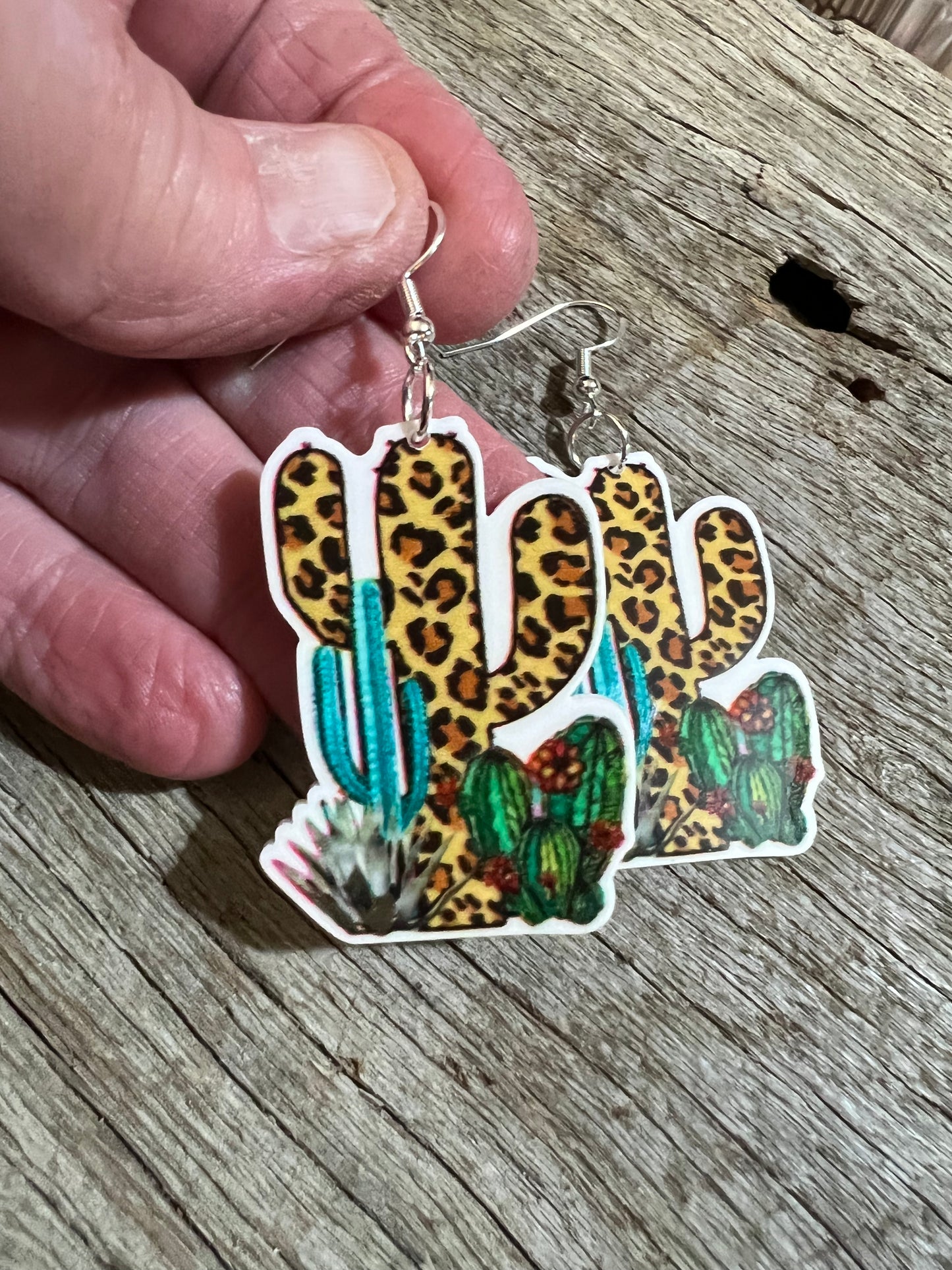 Cactus Leopard Garden Resin Earrings