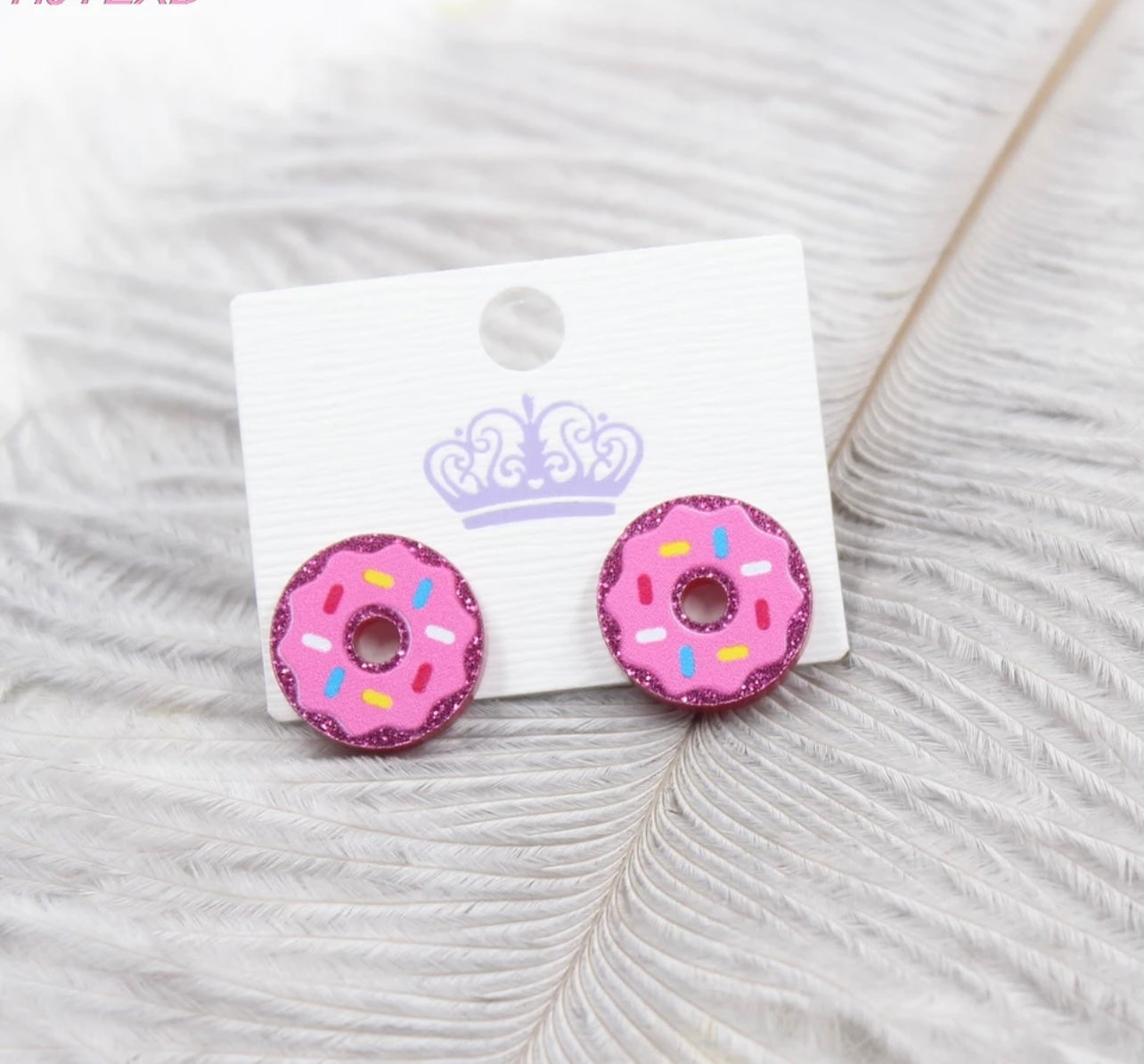 Mini Glitter Pink Donut Stud Earrings