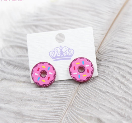 Mini Glitter Pink Donut Stud Earrings