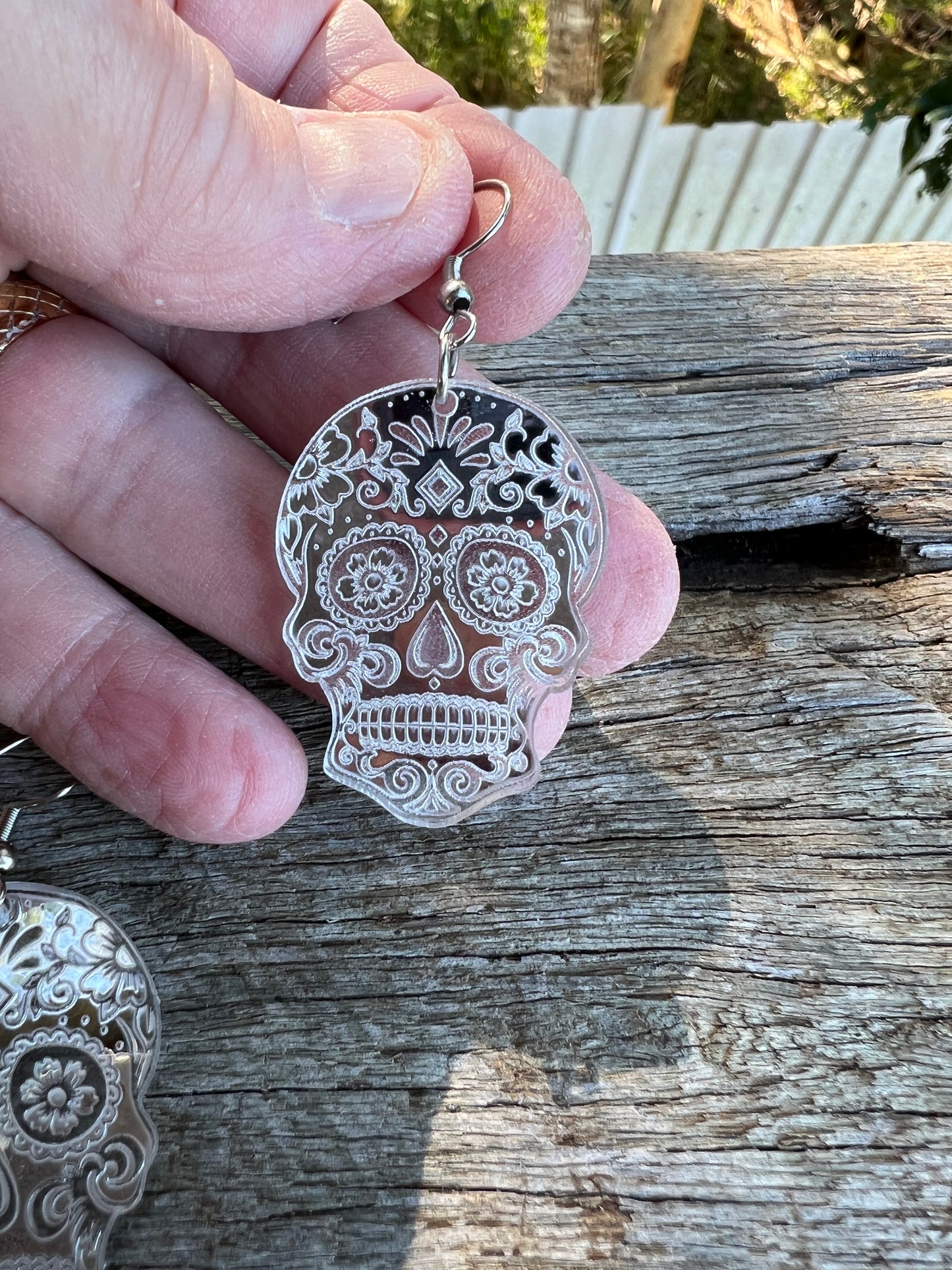 Silver Shine Sugar Skull Earrings