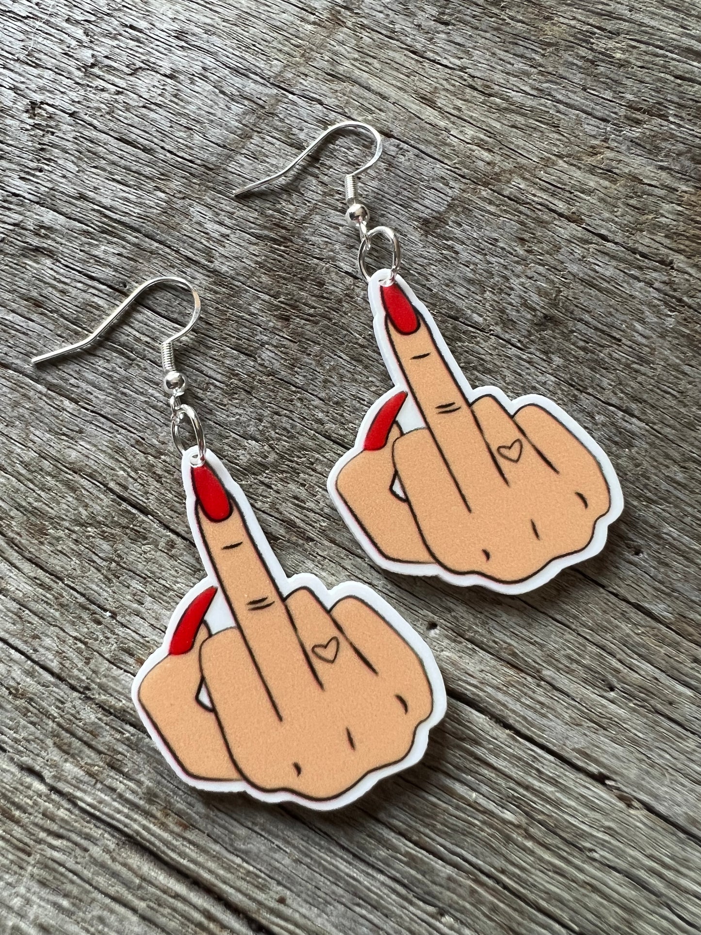 Red Polish Flip The Bird Earrings