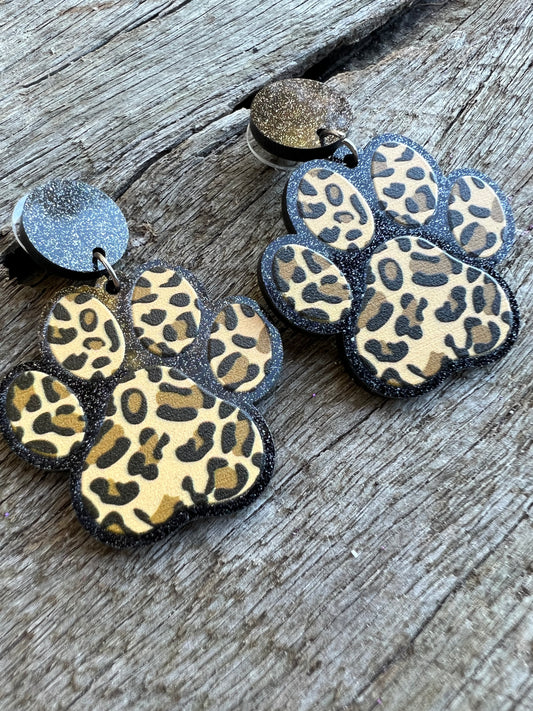 Dog Paw Leopard Print Earrings