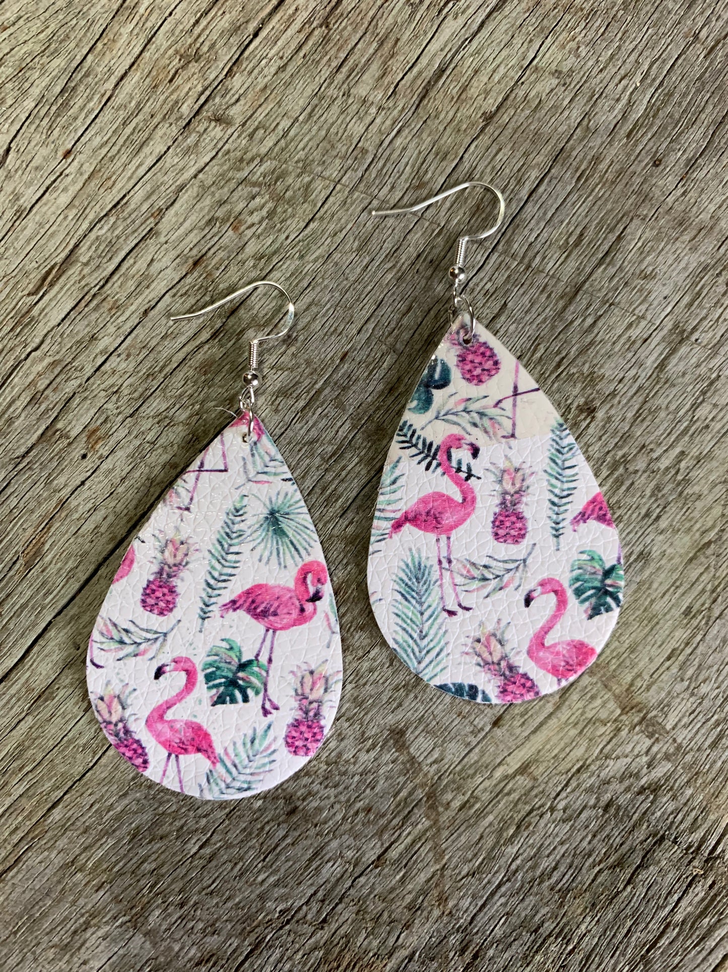 Pink Flamingo Faux Leather Earrings