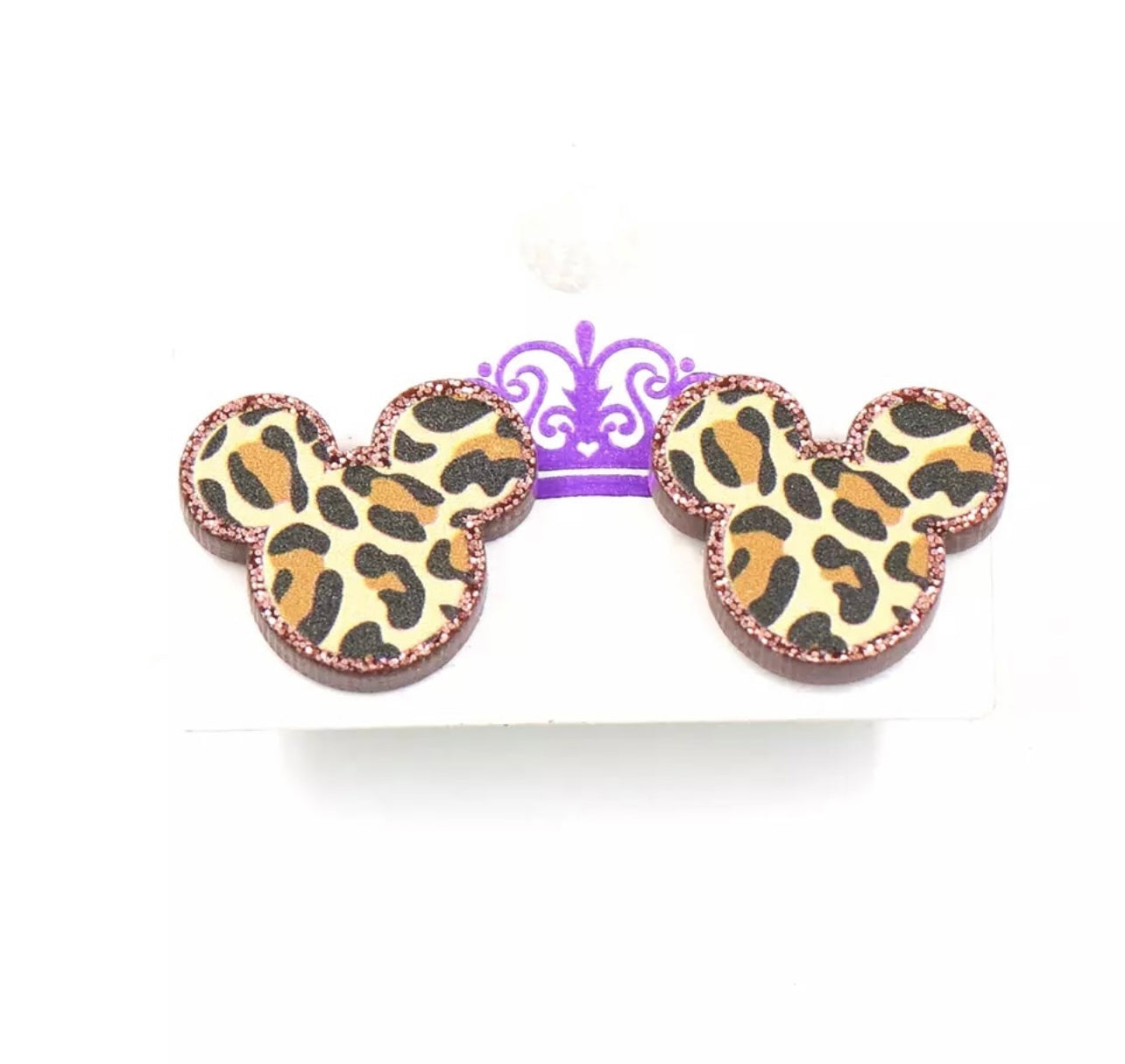Mini Glitter Leopard Mouse Stud Earrings