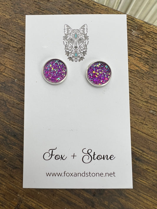 Purple Ice Druzy Stud Earrings