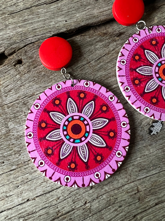Big Bold Pink Print Wood Earrings