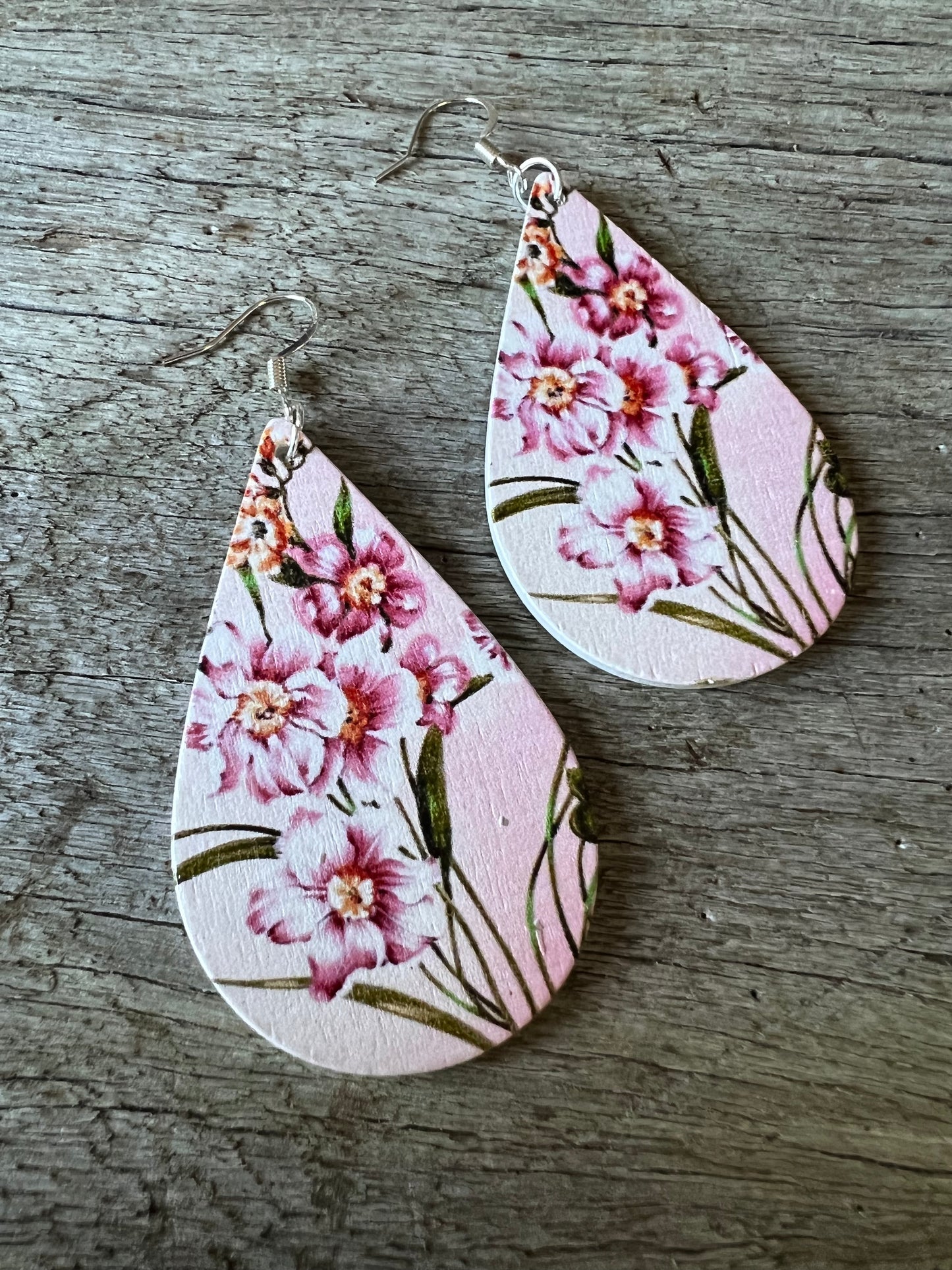 Iris Print Wood Earrings