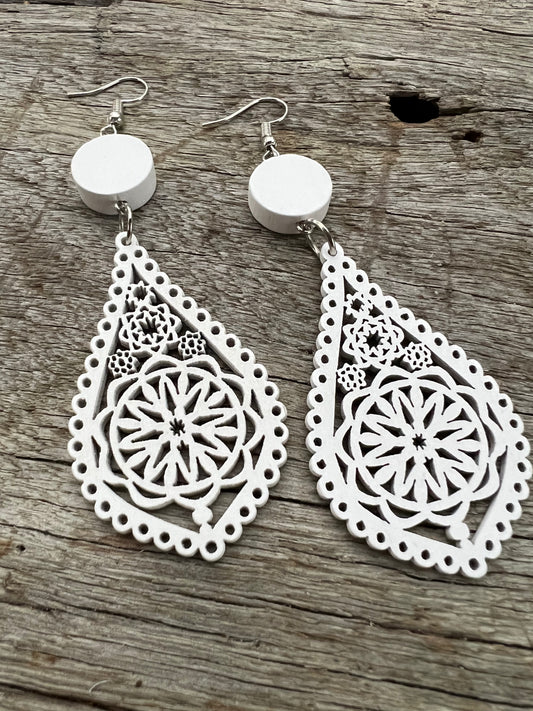 White Kara Wood Earrings
