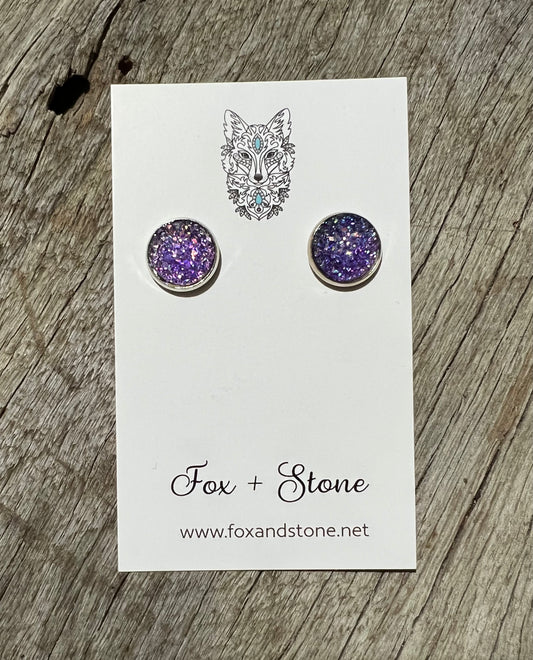Passion Purple Druzy Stud Earrings