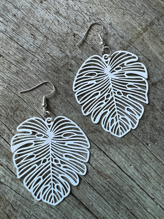White Large Monstera Leaf Filigree