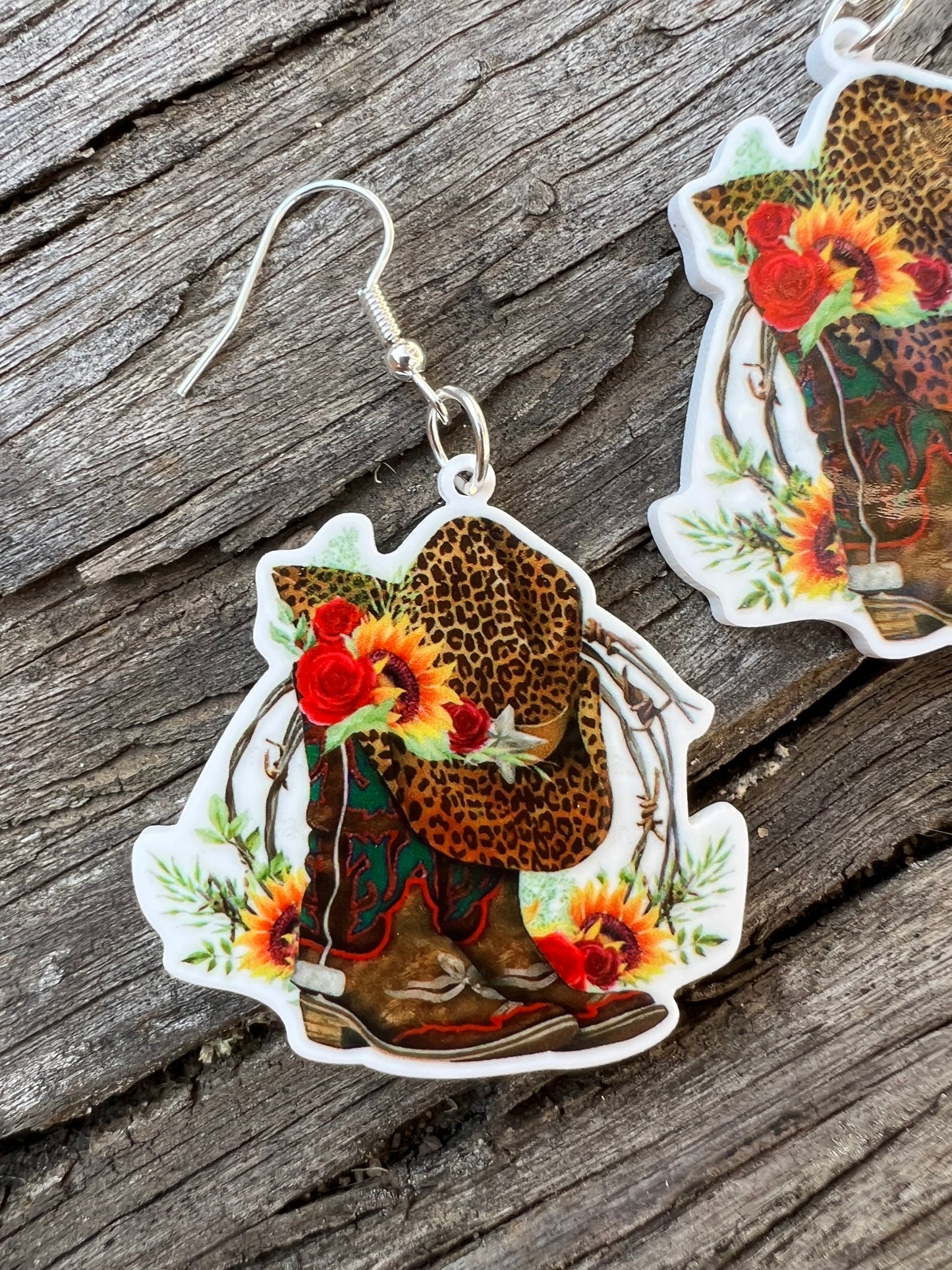 Cowgirl Leopard Hat Boots Earrings