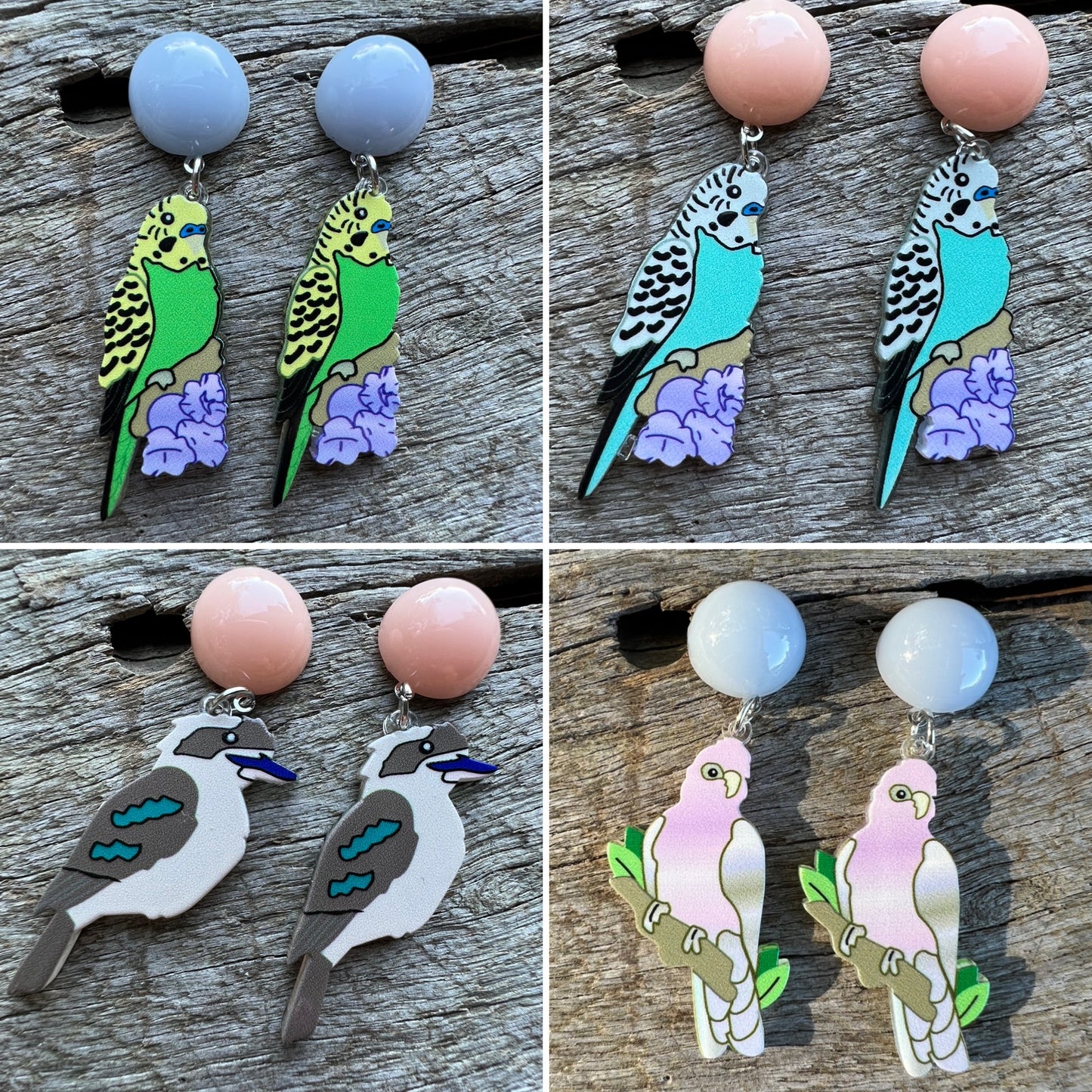 Blue Budgie Bird Stud Earrings
