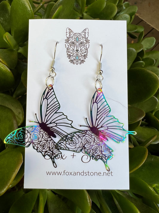 Iridescent Butterflies Filigree Earrings