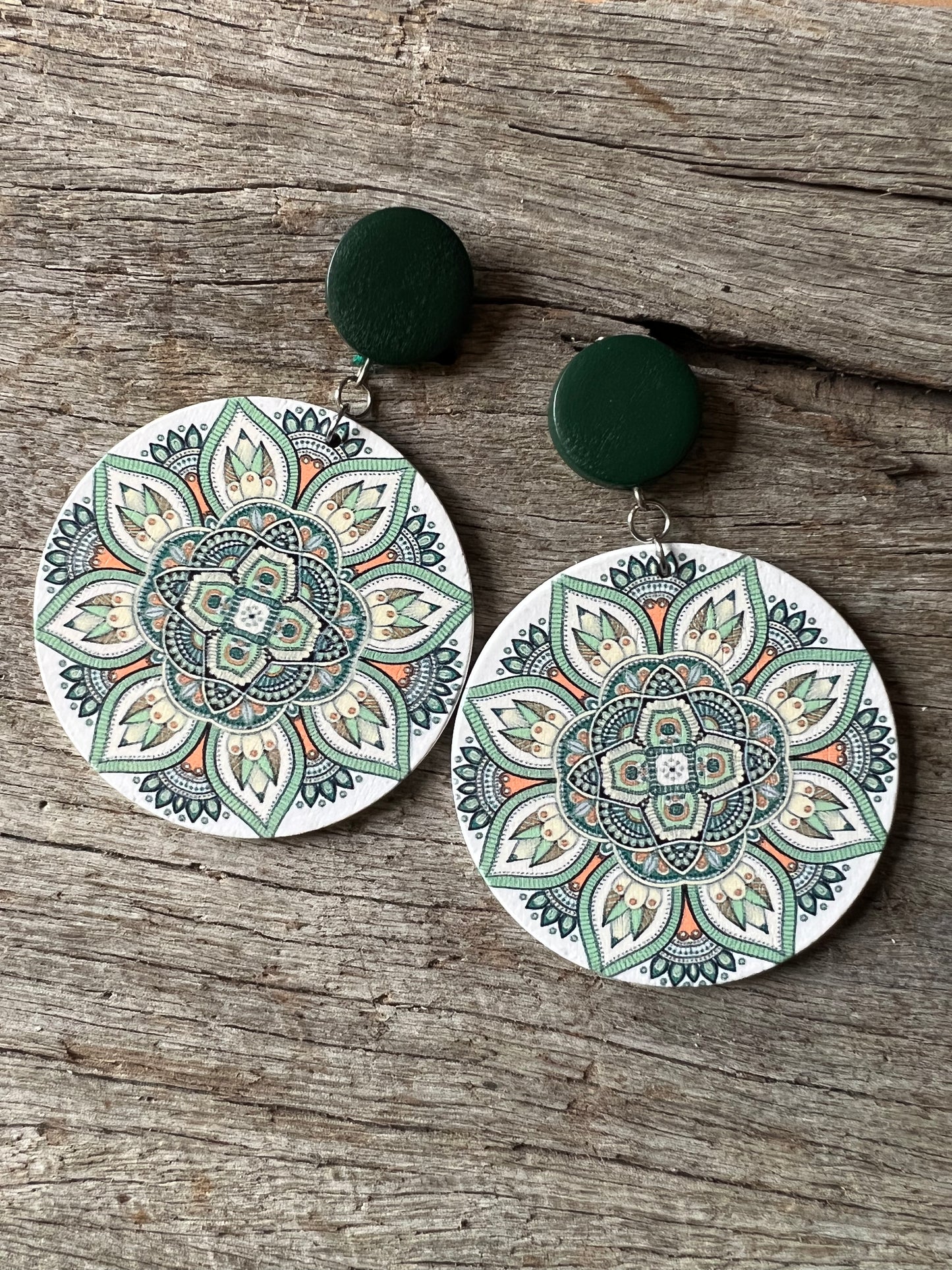 Big Bold Green Print Wood Earrings